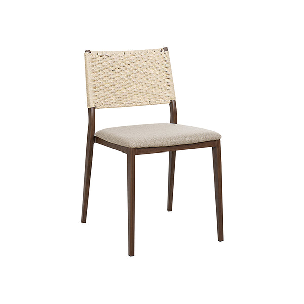 SILLA DE COMEDOR ACABADO DE MADERA Y CUERDA CON COJIN EN TELA BEIGE