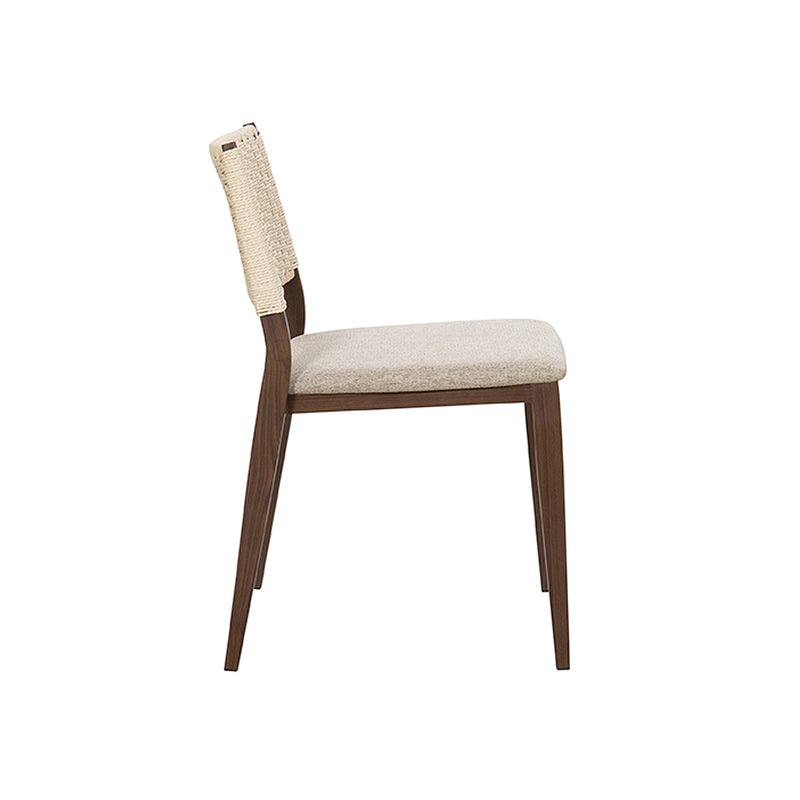 SILLA DE COMEDOR ACABADO DE MADERA Y CUERDA CON COJIN EN TELA BEIGE