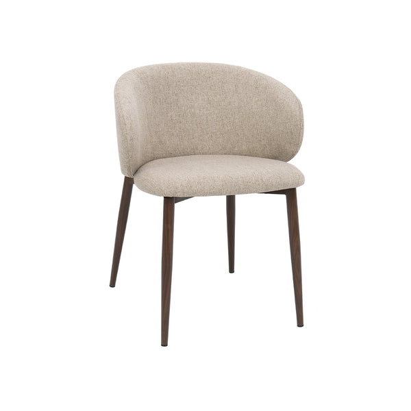 SILLA DE COMEDOR EN TELA BEIGE Y PATAS ACABADO DE MADERA