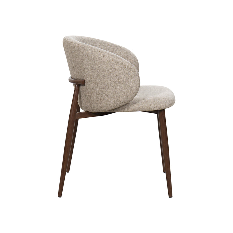 SILLA DE COMEDOR EN TELA BEIGE PATAS  ACABADO DE MADERA