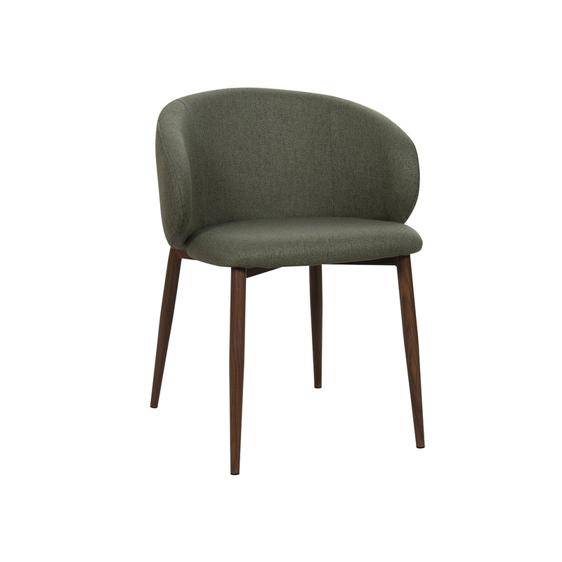SILLA DE COMEDOR EN TELA VERDE PATAS  ACABADO DE MADERA