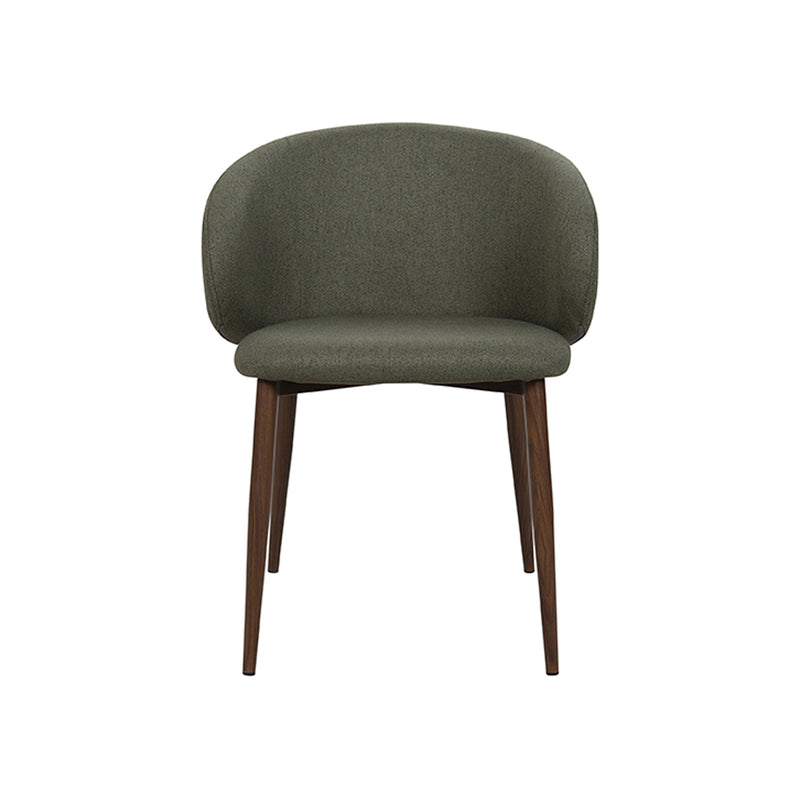 SILLA DE COMEDOR EN TELA VERDE PATAS  ACABADO DE MADERA