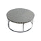 ***MESA DE CENTRO CON PATRON GEOMETRICO BLANCO Y NEGRO CON BASE PLATEADA BRILLANTE