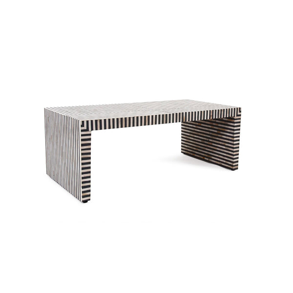MESA DE CENTRO CON PATRON DE RAYAS BLANCO Y NEGRO