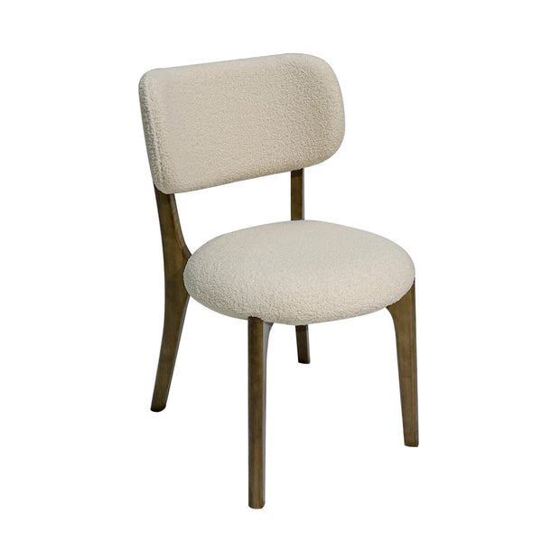 SILLA DE COMEDOR EN TELA CREMA Y PATAS MARRONES