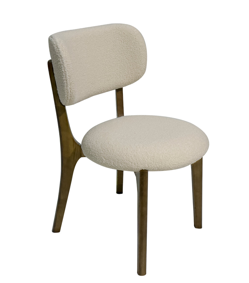 SILLA DE COMEDOR EN TELA CREMA Y PATAS MARRONES