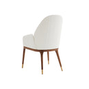 SILLA DE COMEDOR EN TELA Y RESPALDO TIPO PIEL OFF WHITE Y PATAS ACABADO EN MADERA CASQUILLOS DORADOS