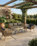 SET DE EXTERIOR RECIFE DE 4 PIEZAS TEJIDO NATURAL Y TELA GRIS