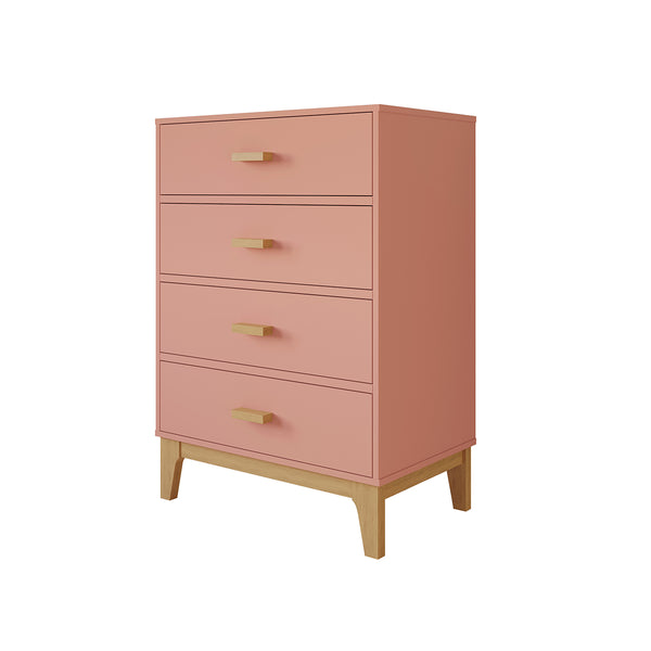 GAVETERO ALTO ROSADO PATAS ACABADO DE MADERA NATURAL