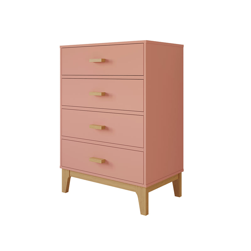 GAVETERO ALTO ROSADO PATAS ACABADO DE MADERA NATURAL