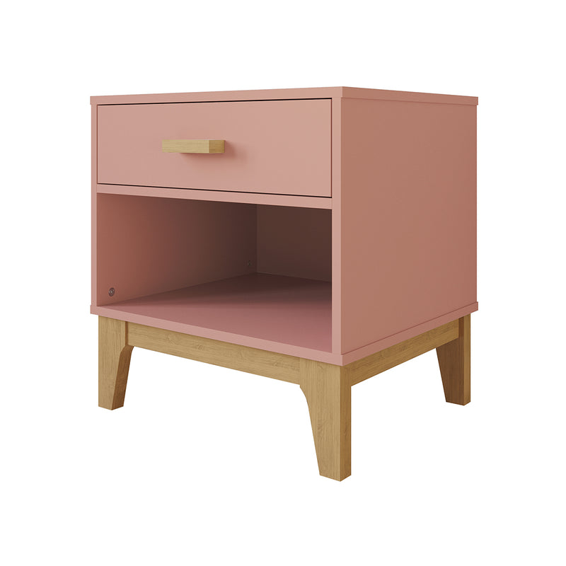 CAMA TWIN "ARTIE" + 1 MESITA DE NOCHE ROSADO - 2PCS