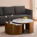 MESA DE CENTRO DORADA CON TOPE DE CERAMICA