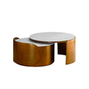 MESA DE CENTRO DORADA CON TOPE DE CERAMICA