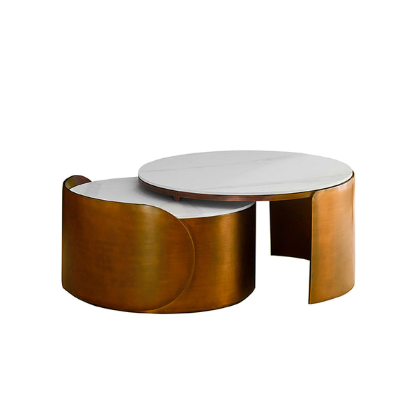 MESA DE CENTRO DORADA CON TOPE DE CERAMICA