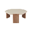 MESA DE CENTRO TOPE CREMA Y PATAS ACABADO DE MADERA