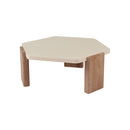 MESA DE CENTRO TOPE CREMA Y PATAS ACABADO DE MADERA