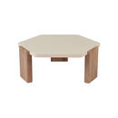 MESA DE CENTRO TOPE CREMA Y PATAS ACABADO DE MADERA