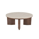 MESA DE CENTRO TOPE ESTILO CERAMICA Y BASE ACABADO DE MADERA