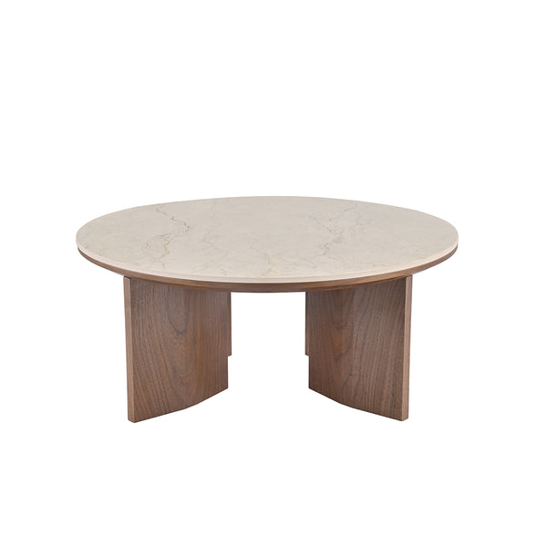 MESA DE CENTRO TOPE ESTILO CERAMICA Y BASE ACABADO DE MADERA