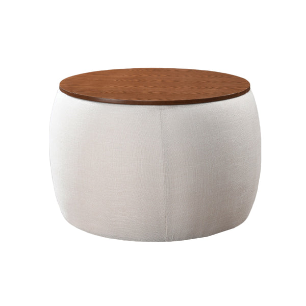 BANCO EN TELA BEIGE  Y TOPE ACABADO DE MADERA