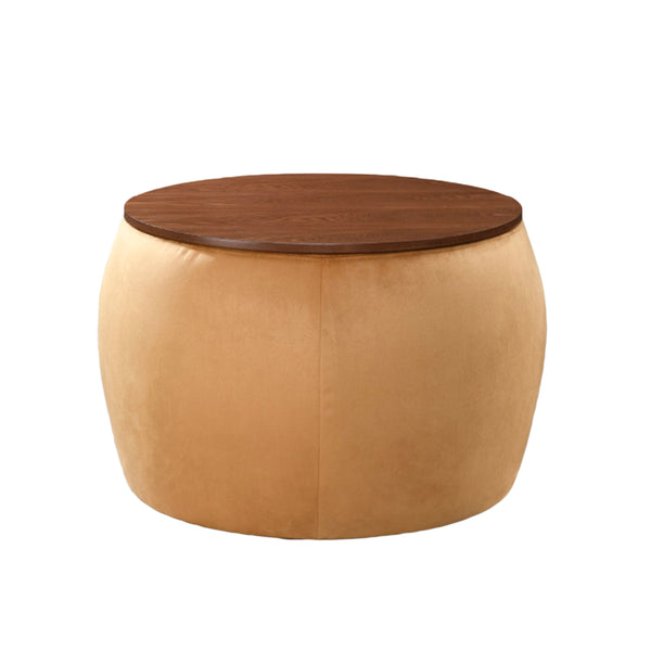 STORAGE STOOL, FABRIC, MUSTARD, FINISHING WALNUT