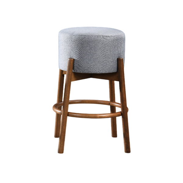 TABURETE DE BAR EN TELA GRIS Y PATAS ACABADO DE MADERA