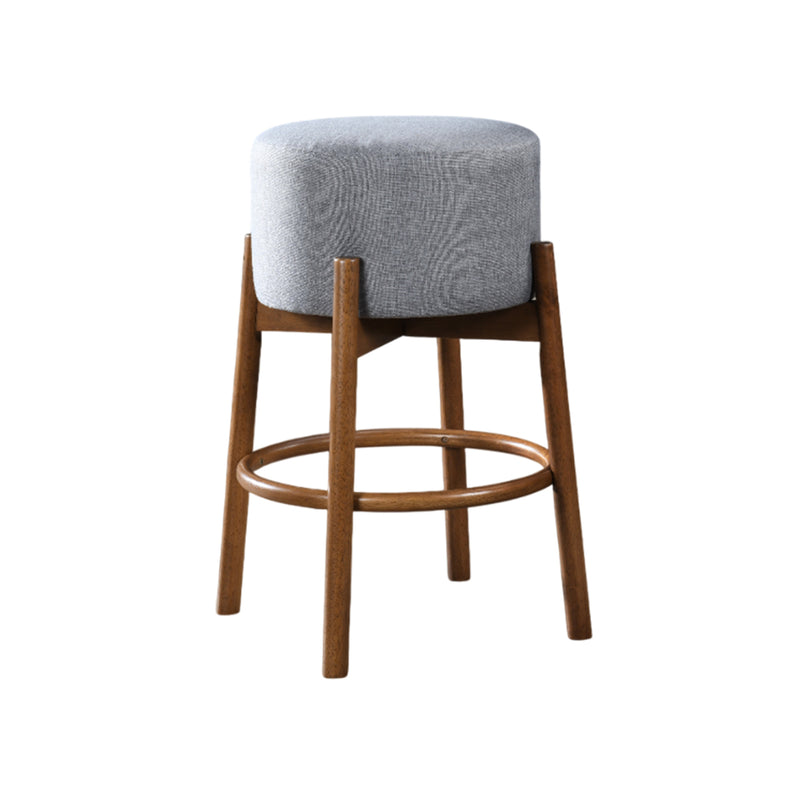TABURETE DE BAR EN TELA GRIS Y PATAS ACABADO DE MADERA
