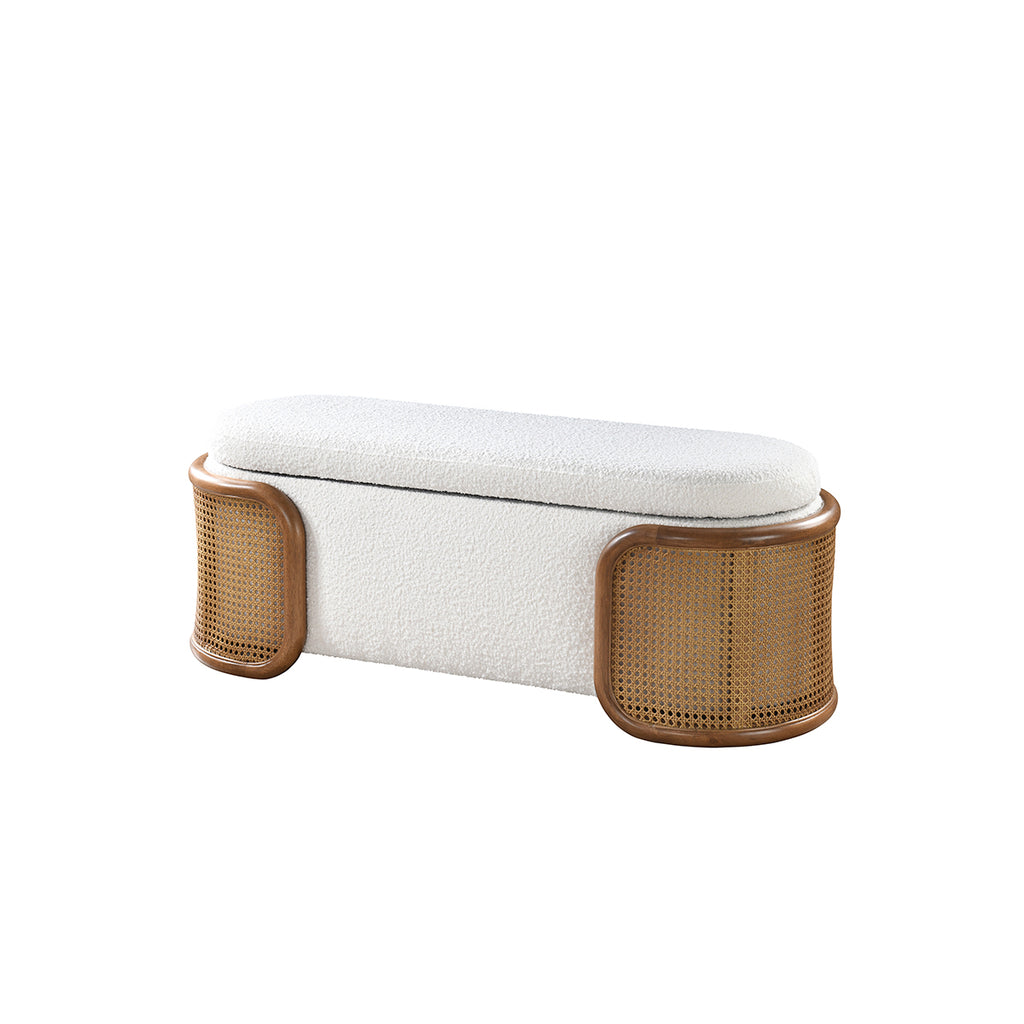 BANCO EN TELA BLANCA Y PAJILLA MARRON - Ilumel Outlet