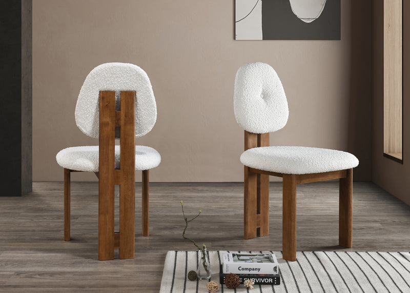 SILLA DE COMEDOR JOSS  EN TELA BLANCA Y ACABADO DE MADERA