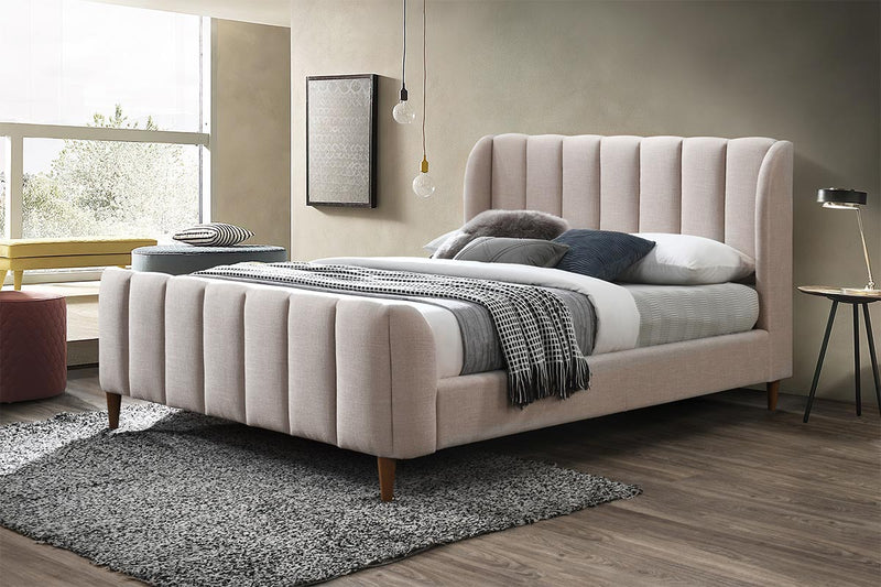 CAMA QUEEN EN TELA BEIGE