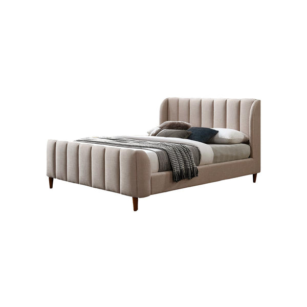 CAMA QUEEN EN TELA BEIGE