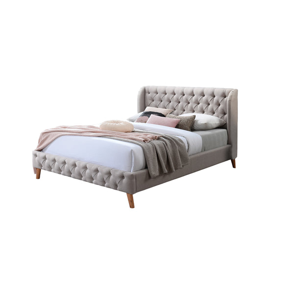 CAMA KING EN TELA BEIGE