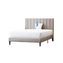 CAMA FULL EN TELA BEIGE GRISACEO Y PATAS NEGRAS