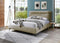 CAMA QUEEN EN TELA BEIGE Y PATAS NEGRAS