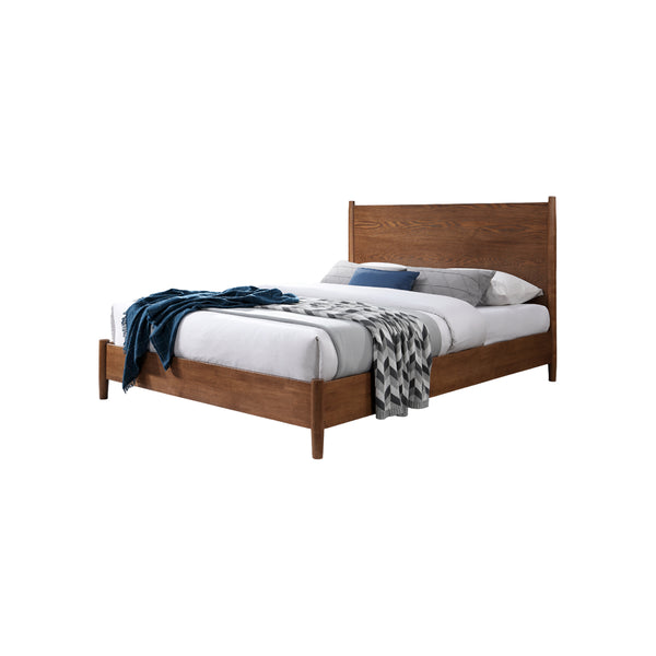 CAMA QUEEN EN ACABADO DE MADERA MARRON