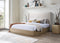 CAMA KING EN TELA CREMA BEIGE ACABADO DE MADERA