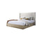CAMA KING EN TELA CREMA BEIGE ACABADO DE MADERA
