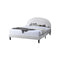 CAMA FULL EN TELA BEIGE Y PATAS NEGRAS
