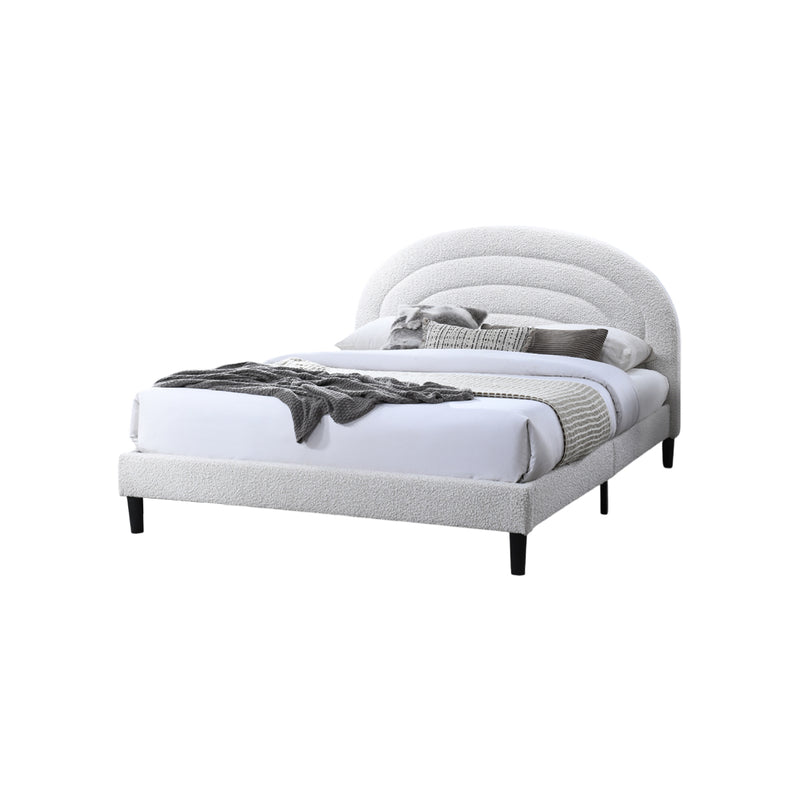 CAMA FULL EN TELA BEIGE Y PATAS NEGRAS