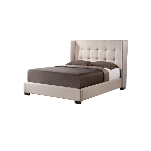 CAMA QUEEN EN TELA BEIGE CLARO