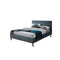 CAMA KING EN TELA VERDE Y PATAS MARRONES