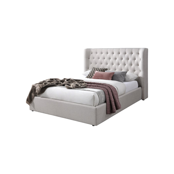 CAMA QUEEN EN TELA BEIGE