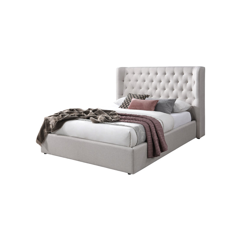 CAMA QUEEN EN TELA BEIGE