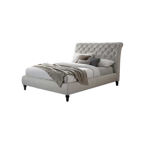 CAMA KING EN TELA BEIGE GRISACEA