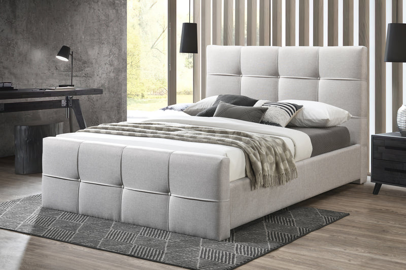 CAMA KING EN TELA BEIGE