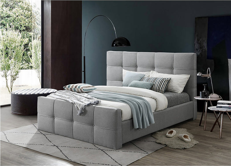 CAMA QUEEN TAPIZADA EN TELA GRIS