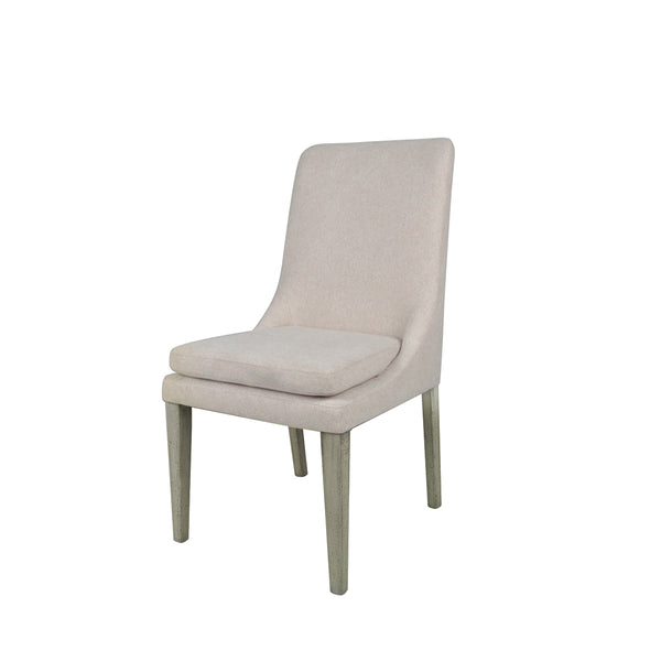 ***SILLA DE COMEDOR EN TELA BEIGE CON PATAS ACABADO EN MADERA
