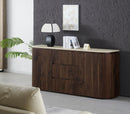 BUFETERA TOPE ESTILO MARMOL Y BASE ACABADO DE MADERA
