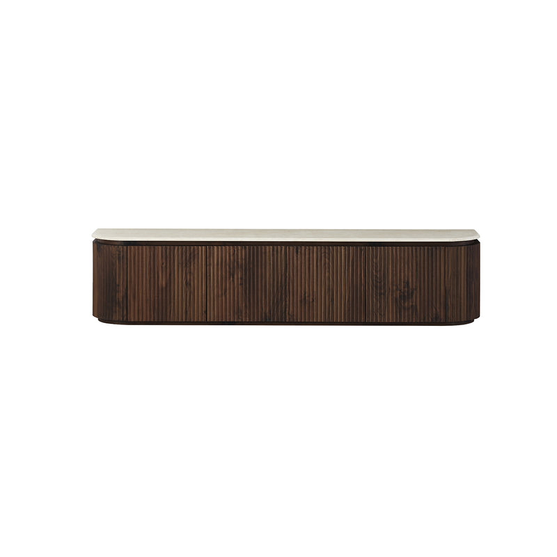 MESA DE TV TOPE ESTILO MARMOL Y BASE ACABADO DE MADERA