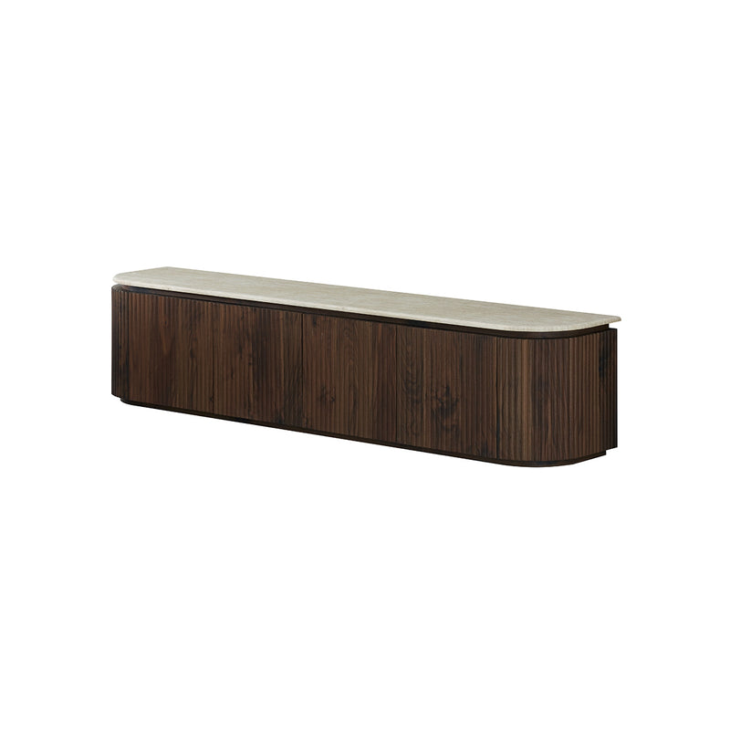 MESA DE TV TOPE ESTILO MARMOL Y BASE ACABADO DE MADERA